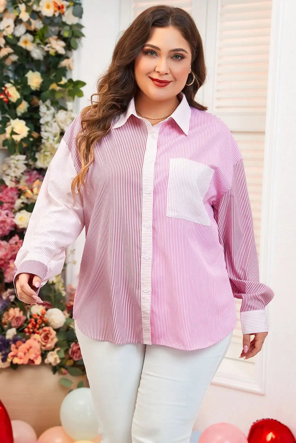 Plus size pink striped shirt - Love Salve